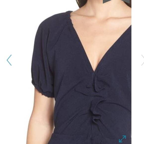 Chelsea28 Dress Womens‎ 10 Petite Blue Ruched Puff Sleeve V Neck Mini - Picture 7 of 11